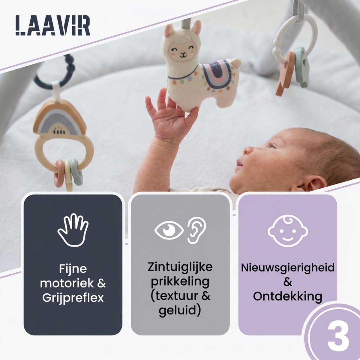Laavir Baby Speelkleed met Boog - Ronde Babygym Grijs - Zacht en Comfortabel speelmat - Voor Pasgeboren Baby’s thumbnail 3