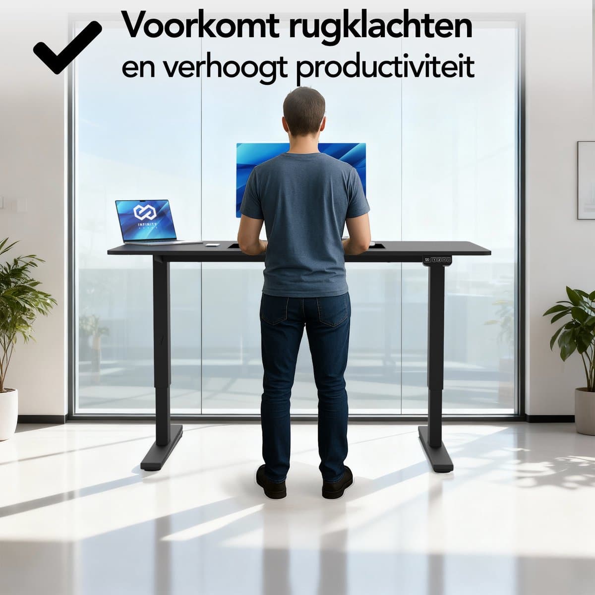 Infinity Goods Zit Sta Bureau - Elektrisch Verstelbaar In Hoogte - 120 x 60 CM - Geheugenfunctie - Zwart thumbnail 2