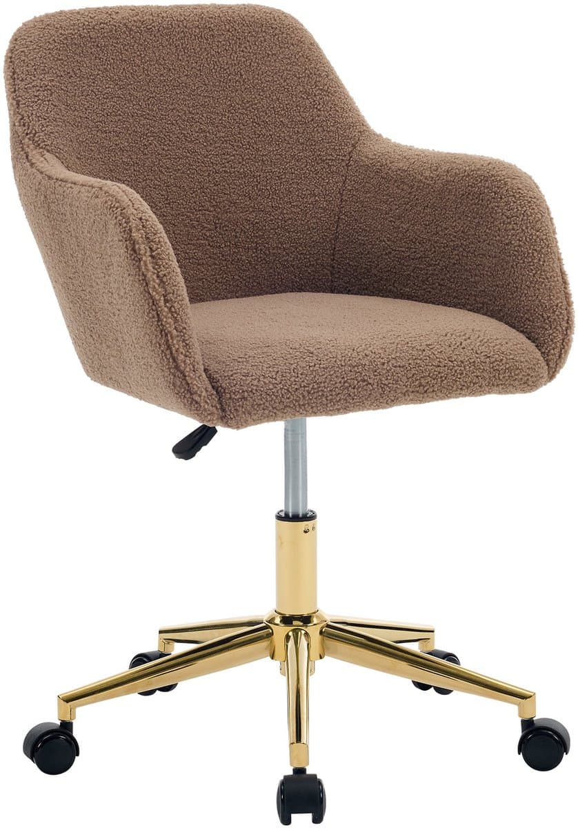 MIVRAY Bureaustoel Teddystof Met Verstelbare Zithoogte, 360° Draaibaar, Gouden Onderstel, Voor Thuiswerk En Kantoor, Bruin thumbnail 4