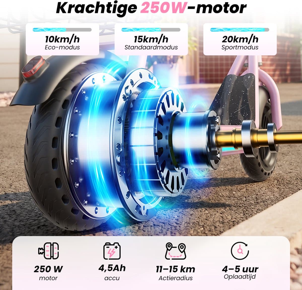 iScooter iK7 Elektrische Step Kinderen - 2‑in‑1 - 8 tot 14 jaar - App - Bluetooth muziek - RGB verlichting - 250W - 10/15/20 km/u - Bereik 15 km - 8,5" Wielen - Roze thumbnail 7