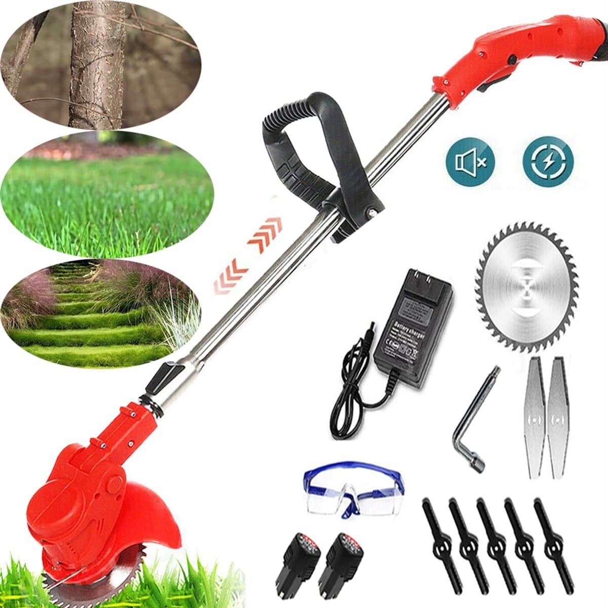 Accu Grasmaaier - Onkruidtrimmer - 650W & 12V 3000mAh - 90-120cm Telescopisch - 3 Messen - Voor Tuin & Gazon - Met Complete accessoires thumbnail 5