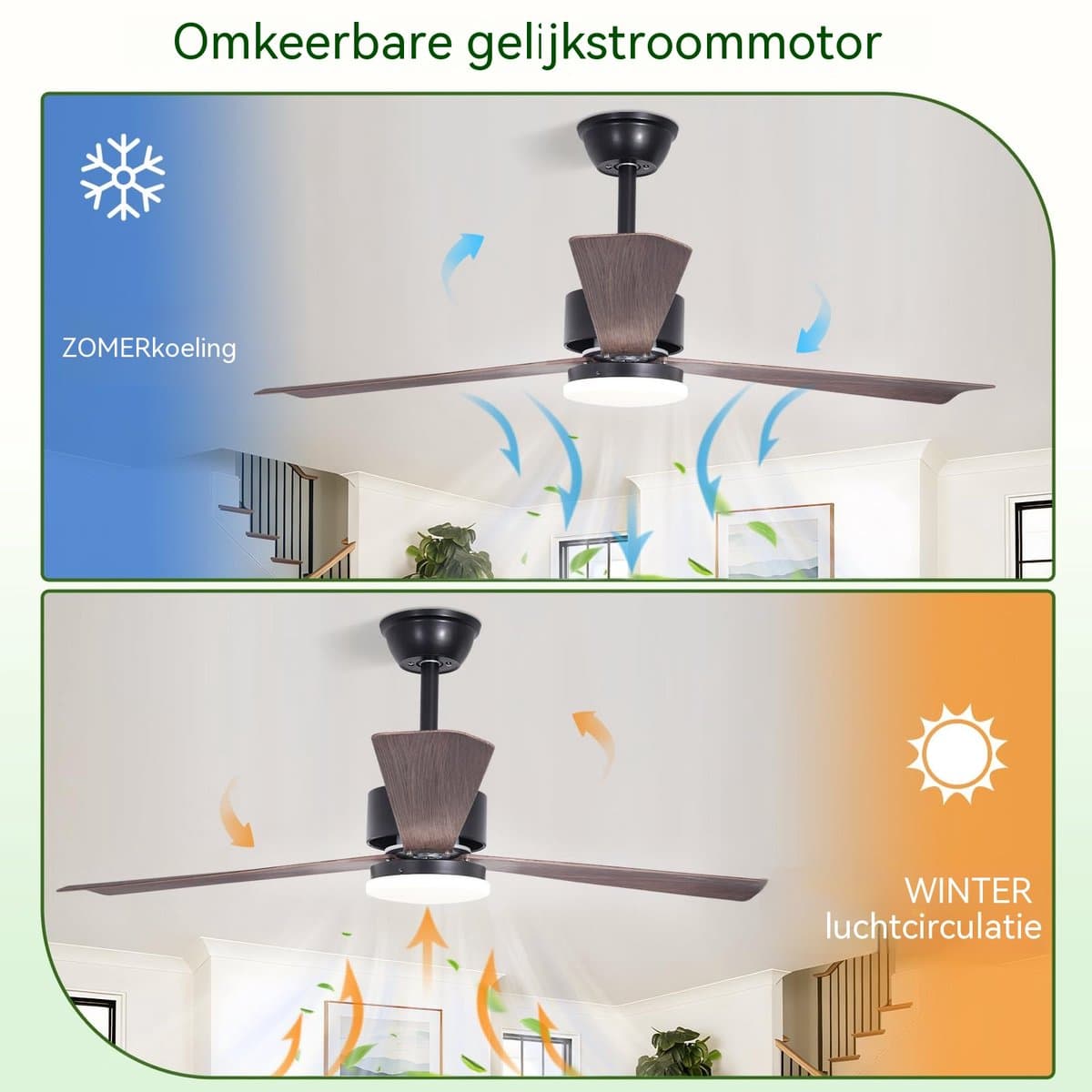 Glitzerlife - Plafond ventilator met verlichting - Stille plafondventilator - Stille Houtlook LED - Dimbaar Met Afstandsbediening - 6 Snelheden Timer - Omkeerbare DC Motor - Ø131cm - Bruin thumbnail 4
