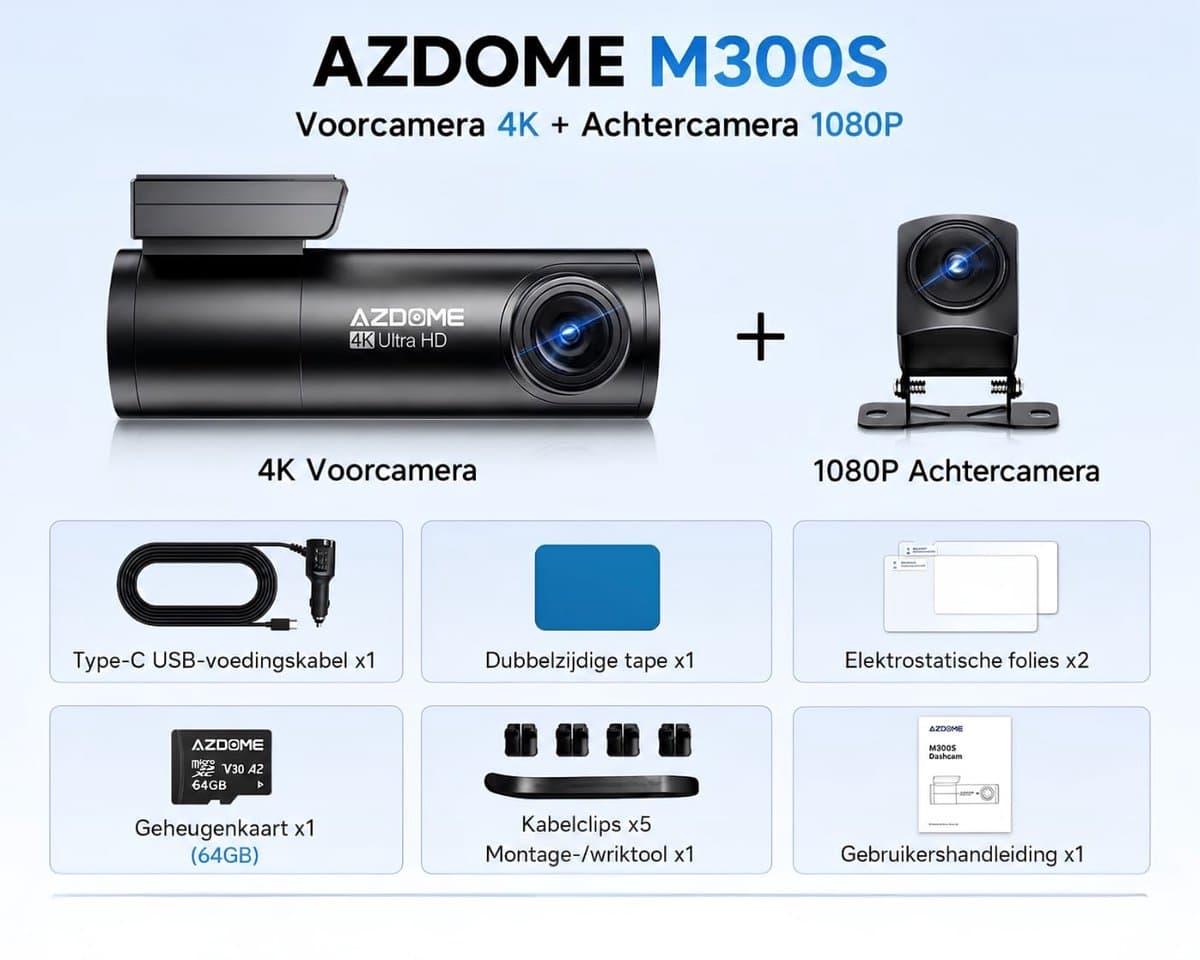 AZDome M300S 2CH 4K Wifi Gps dashcam voor auto - 4K + Full HD resolutie - Night vision - Parkeerbeveiliging - 64gb Micro SD kaart - 170 + 140 graden kijkhoek - Nachtzicht thumbnail 8