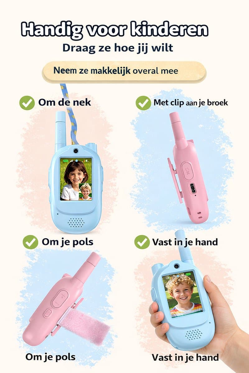 Narvie Video Communicatieset voor Kinderen – Met Camera & Scherm – 2.4GHz Draadloos – Oplaadbaar – Met Stemvervormer – Blauw/Roze Set thumbnail 7