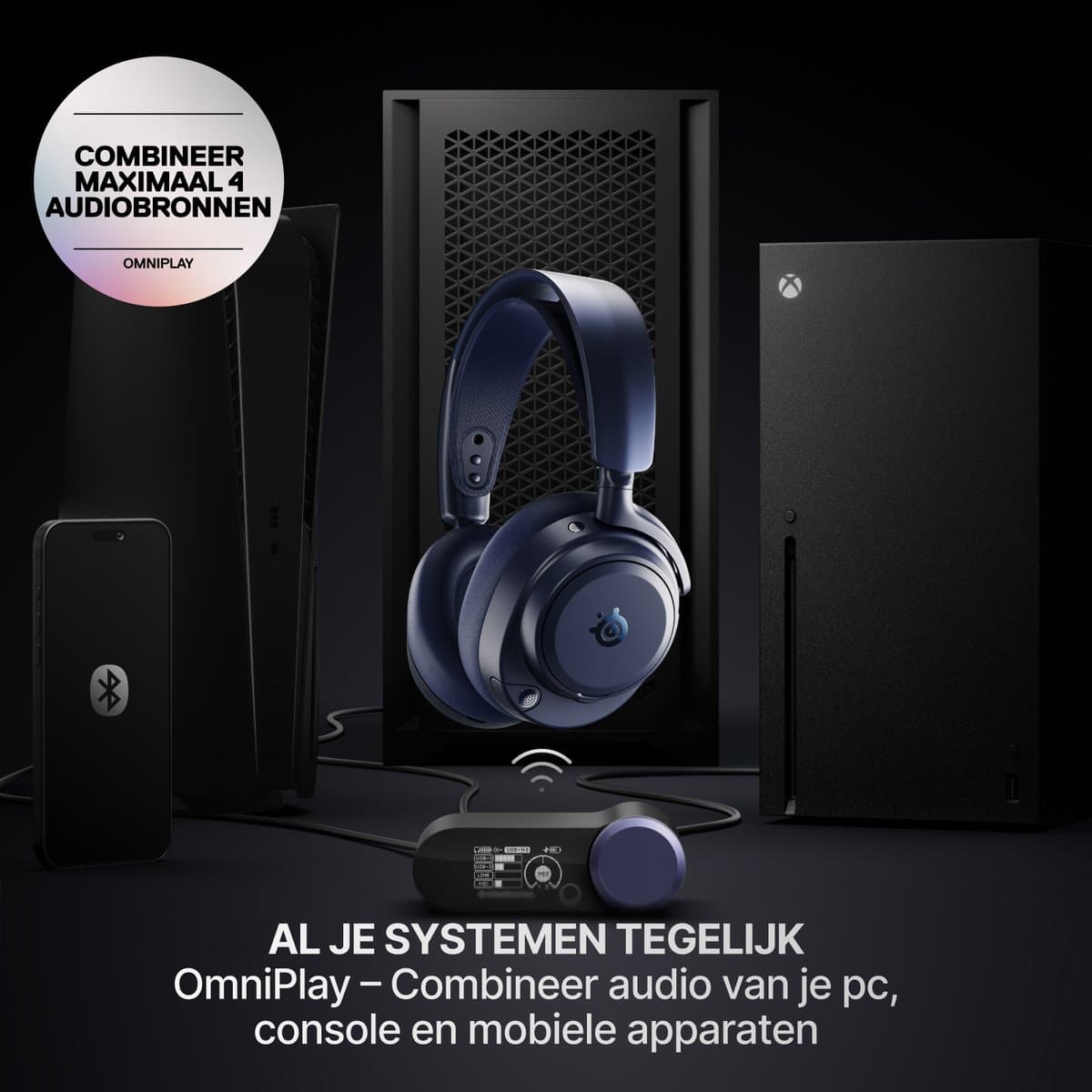 SteelSeries - Arctis Nova Pro Omni - Hi-Res Wireless Certified Gaming Headset - PC, PlayStation, Xbox & Switch - Midnight Blue thumbnail 5