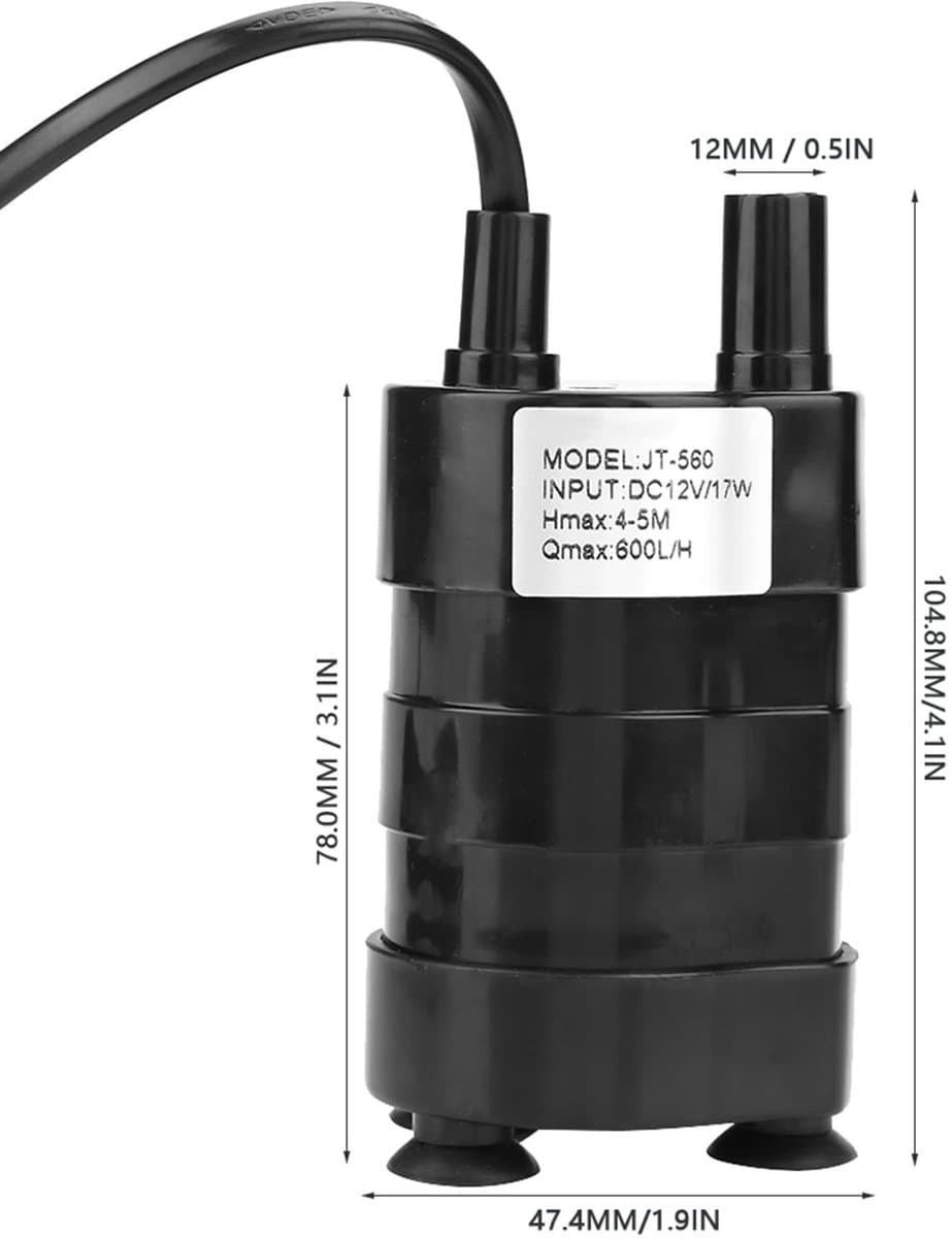 Allecto - Submersible waterpomp - Brushless techniek - Compact en krachtig - Zwart - 600L/h - Ideaal voor vijvers en tuinen - Duurzaam model thumbnail 4