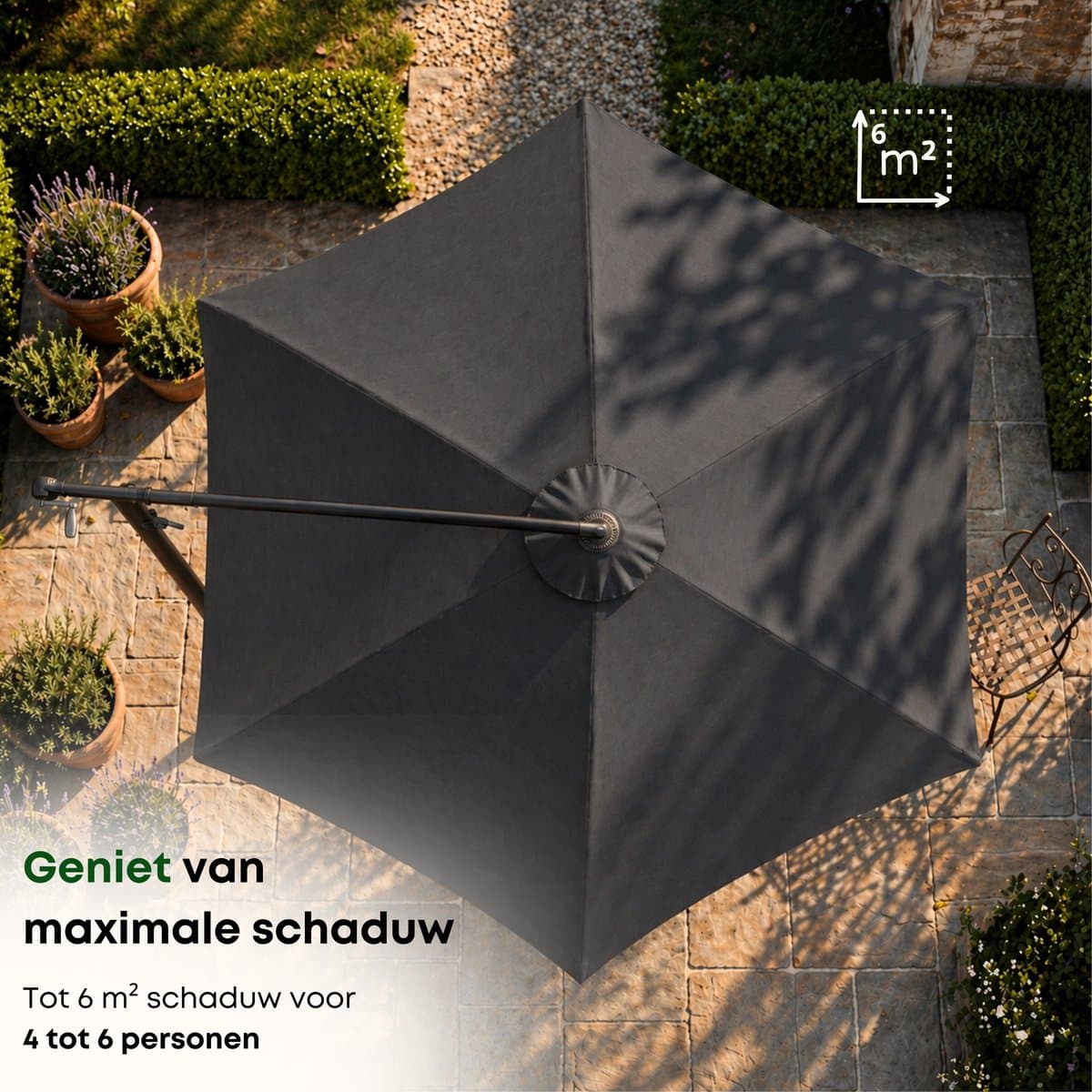 ACAZA Parasol - Zweefparasol - Donkergrijs - 300 cm diameter - Staal - Parasols - Rond - UV werend doek - Kantelbaar thumbnail 4