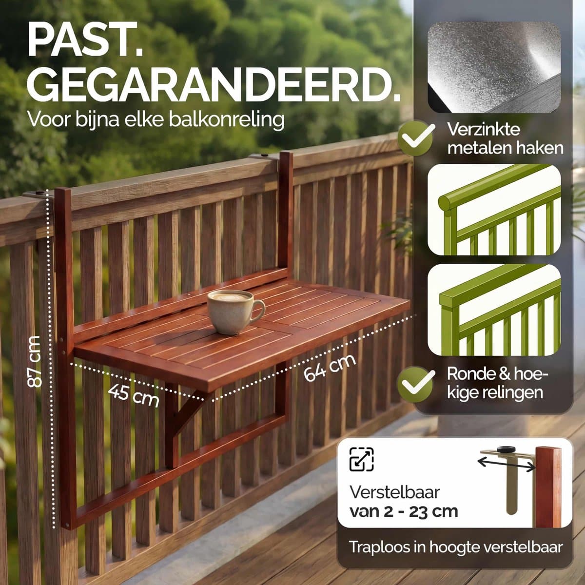 Casaria Balkontafel Hangend – 64 x 45 x 87 cm – FSC® Acaciahout – Bruin thumbnail 7