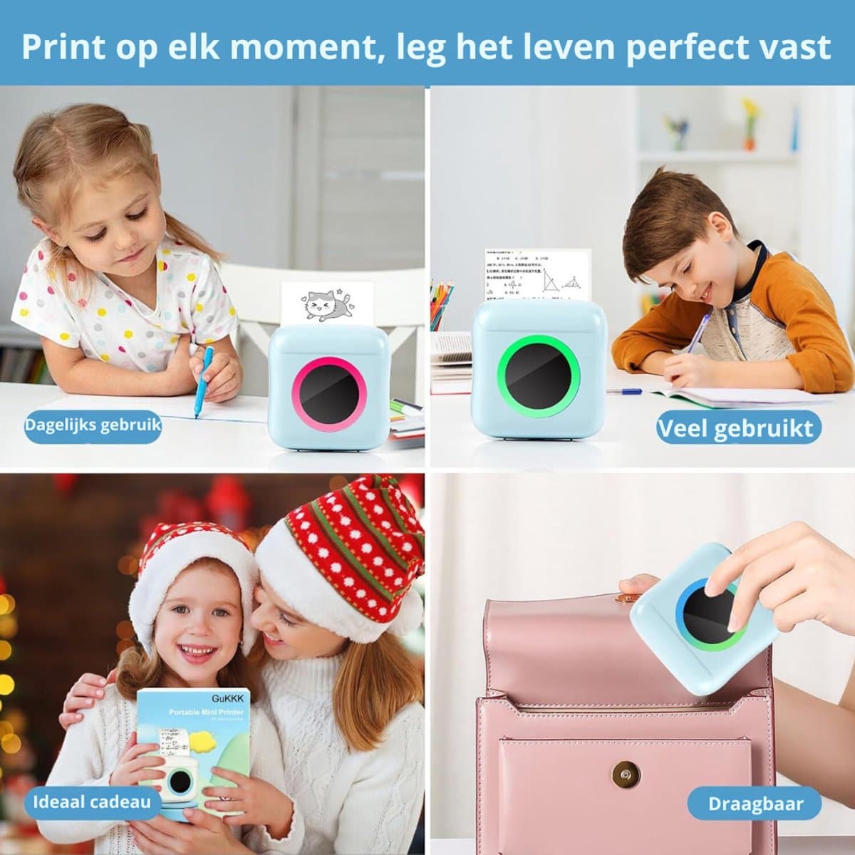 TIM® Mini Printer – Mini Printer voor Mobiel - Pocket Printer – Foto Printer Draadloos – Mobiele Fotoprinter - Blauw - 3cm x 8cm x 8cm thumbnail 6