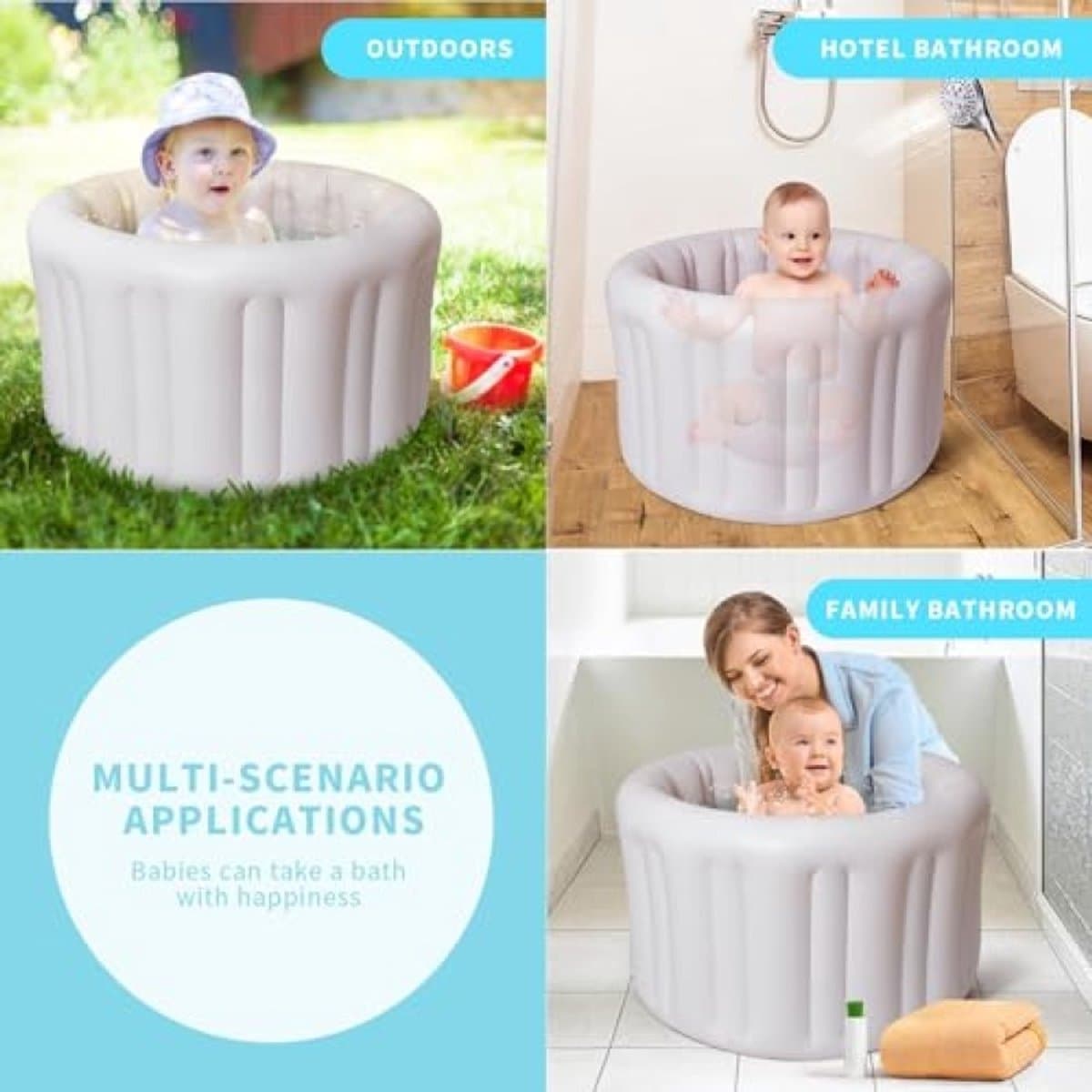 Opblaasbare babybadkuip - PromoHome draagbaar peuterbad antislip dik kussen 6-24 maanden thumbnail 2
