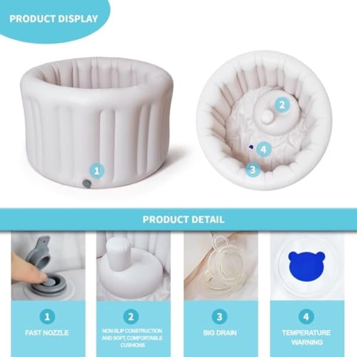 Opblaasbare babybadkuip - PromoHome draagbaar peuterbad antislip dik kussen 6-24 maanden thumbnail 3