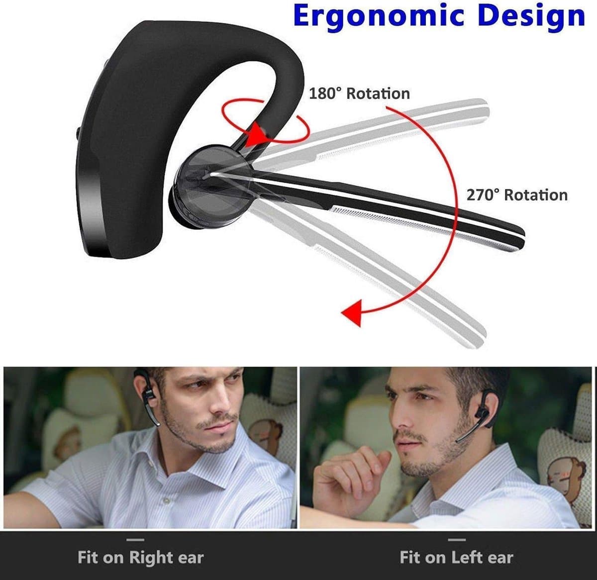 Bluetooth Headset - Draadloze Oortelefoon - Handsfree Bellen - Universeel Business Model - 10 x 10 x 5 cm - zwart thumbnail 3