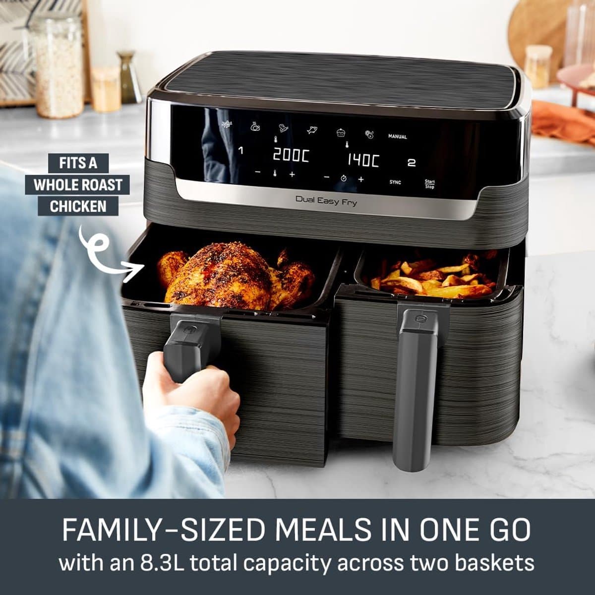 Tefal Easy Fry Double Zone Digital Air Fryer, 2 Drawers, 8.3 L, 8-in-1, Air Frying, Extra Crunchy, Roasting, Baking, Warming, Dehydrating, 6 Servings, Non-Stick Coating, Baskets Suitable for thumbnail 2