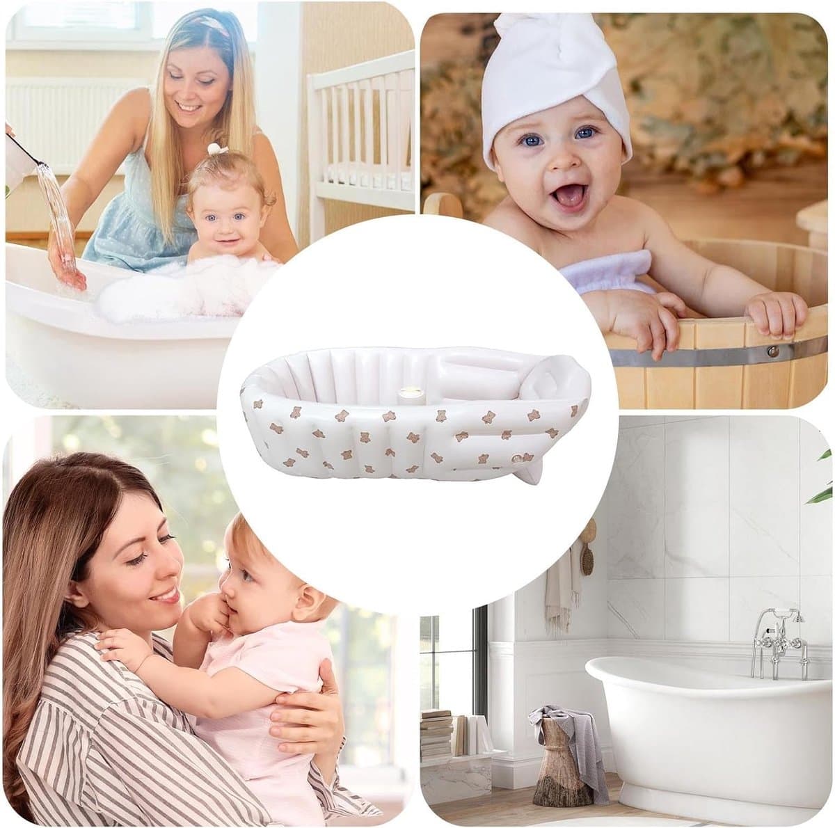 Opblaasbare Babybadkuip - Draagbaar Babybad - Baby's Baden - Veilig en Comfortabel - 90x55cm - Beer thumbnail 5