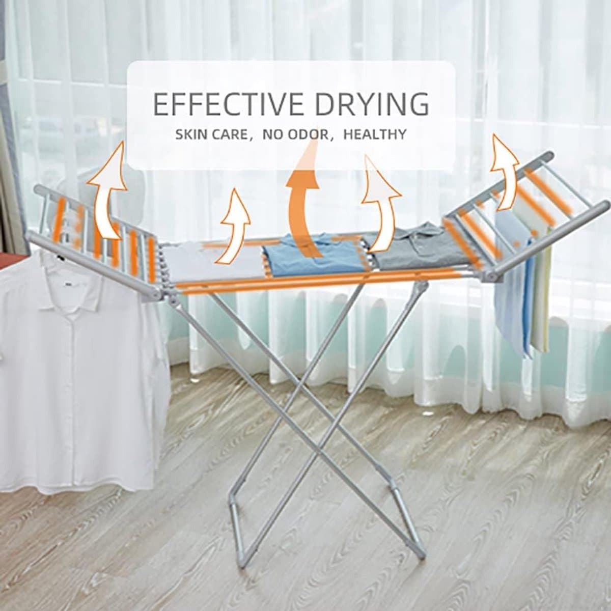Opvouwbaar droogrek - Elektrisch rek - Snel kleding drogen - Met zijvleugels - 15 kg capaciteit thumbnail 5