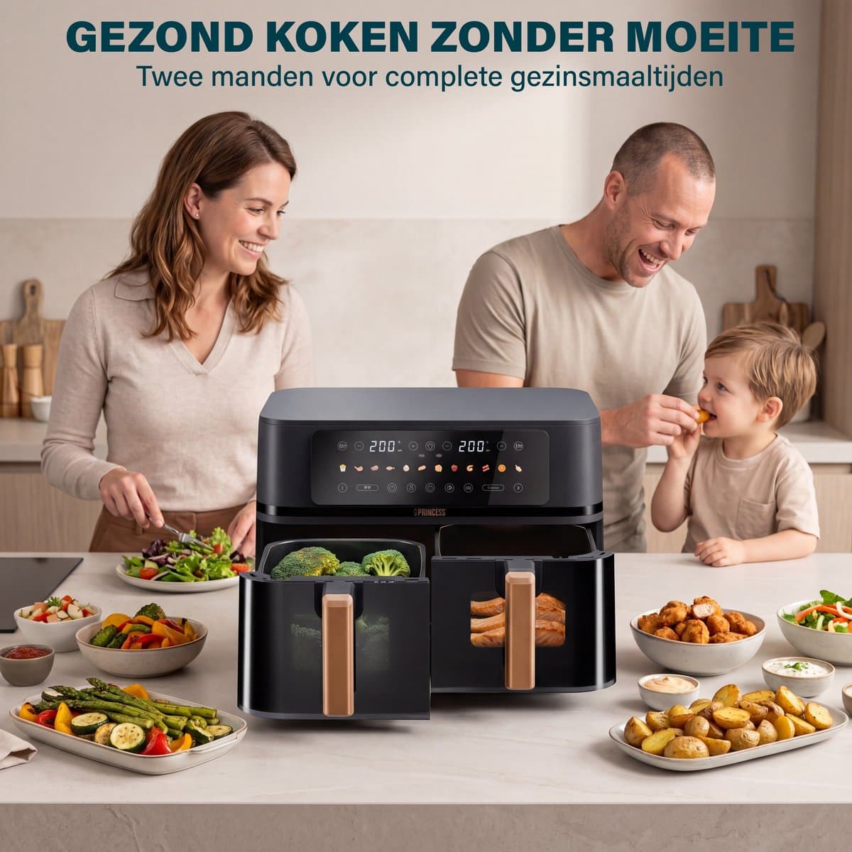 Princess 182272 Dubbele Airfryer - 2x 4.5L - 9 liter - 2 manden - XXL - Touchscreen - Kijkvenster - 12 programma's - 3100W thumbnail 8