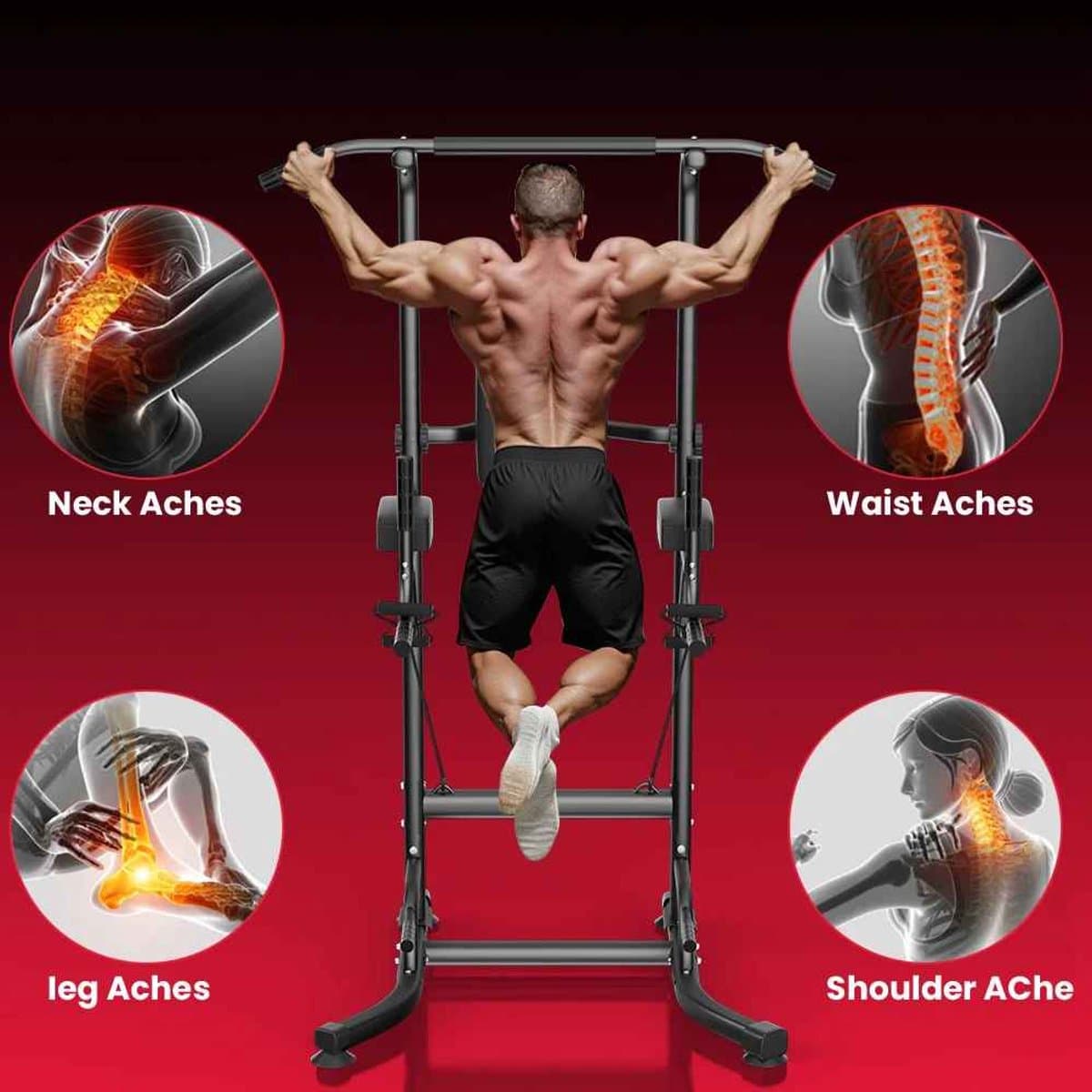 CORE Pull-Up - Pull-up station - Krachtstation - Dip station - Pull-up bar - Multifunctioneel - 93x102x183-220cm - Zwart thumbnail 4