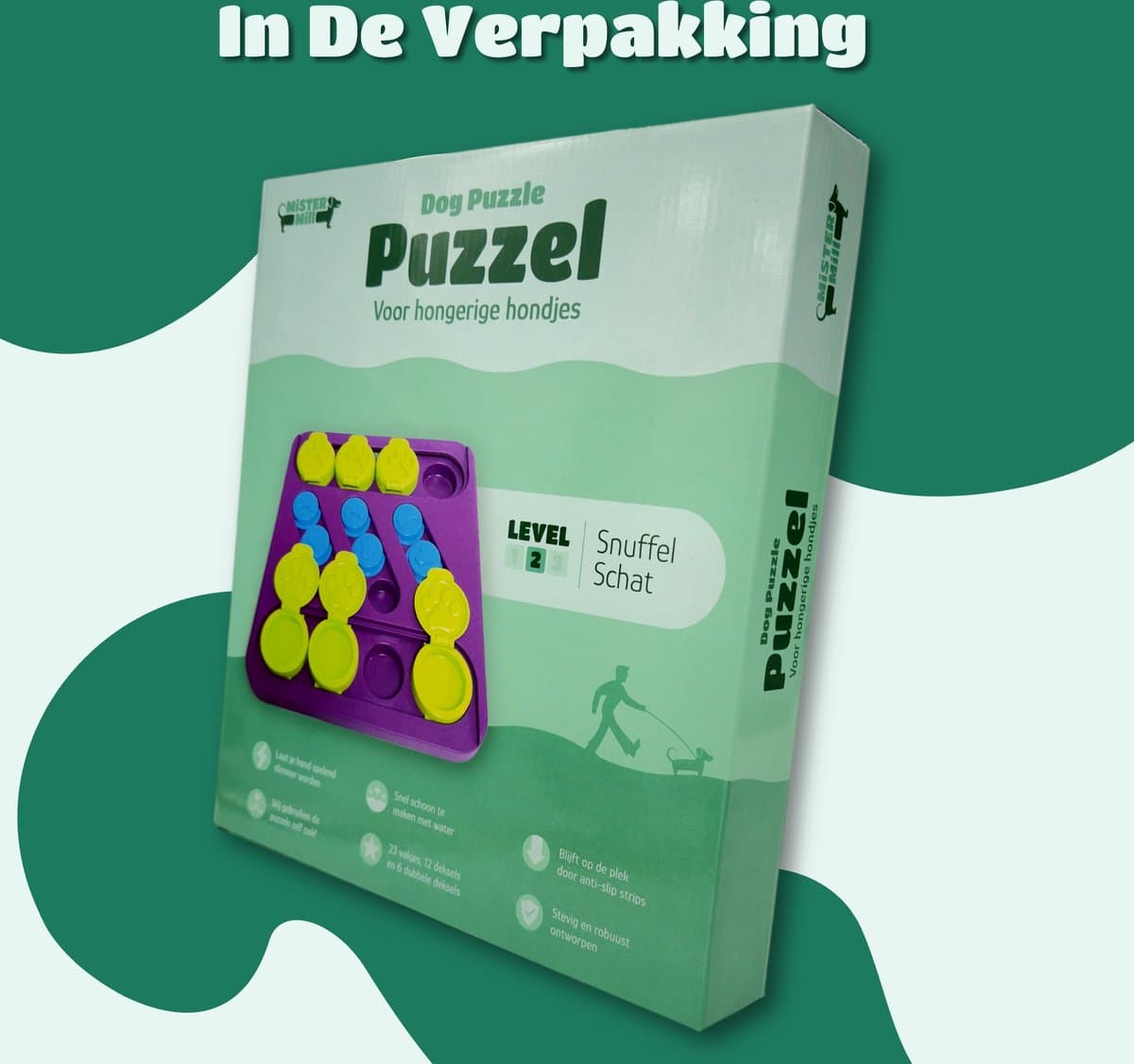 Mister Mill Puzzel Hond - Interactieve Hondenpuzzel - Intelligentiespeelgoed Hond / Kat - Denkspel Hond - Schatkist - Level 2 - Snuffel Schat - Interactieve Hond - Interactief Kattenspeelgoed - 30 x 27 CM thumbnail 7