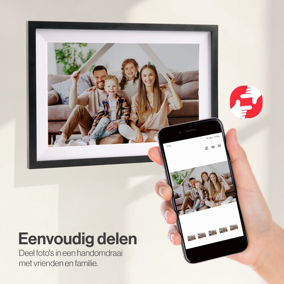 CoolFule Digitale Fotolijst - 10.1 Inch - WiFi - 16GB Opslag - Roteerbaar - Verwisselbare Kaders thumbnail 3