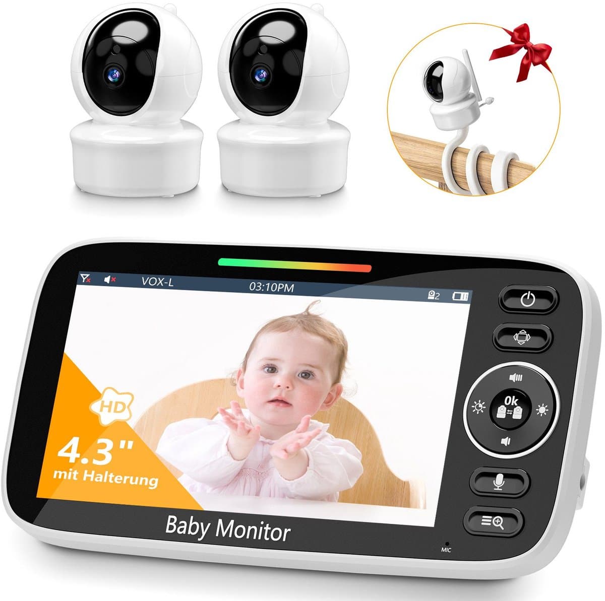 Sytifro Babyfoon met 2 Camera – Baby Monitor met standaard en VOX-modus - zonder wifi, bescherming van de privacy en veiligheid van de baby - Hondencamera - Huisdiercamera - Temperatuursensor - Terugspreekfunctie - Video & Audio - Wit thumbnail 2