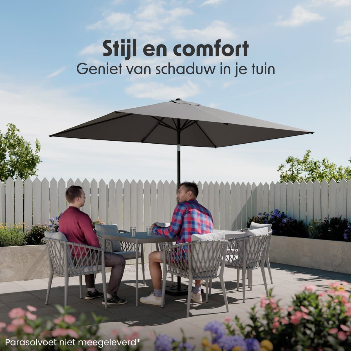 LifeGoods Parasol - Tuin - 268x178cm - 30° Kantelbaar - Waterdicht - UPF50+ - Donkergrijs thumbnail 2