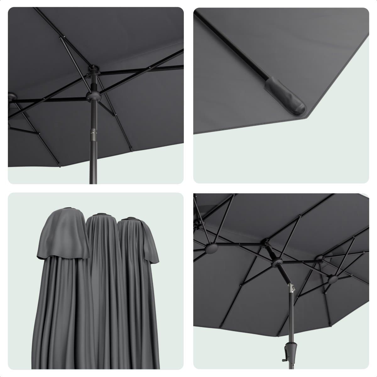 LifeGoods Dubbele Parasol - Tuin - 160x300cm - tot 8 Personen - Waterdicht - UPF50+ - Donkergrijs thumbnail 6