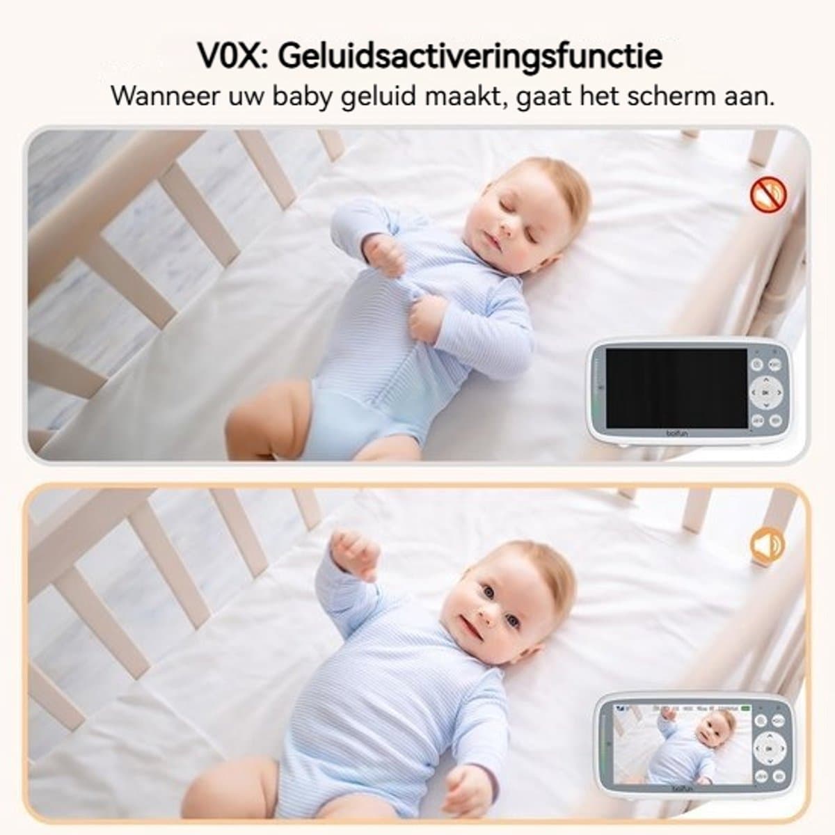 BOIFUN VB616 Babyfoon - Babyfoon met 2 Camera - Groot 4 Inch HD Baby Monitor - Video & Audio - met Slimme Functies - Baby Camera - Inclusief Flexibele Houders thumbnail 7