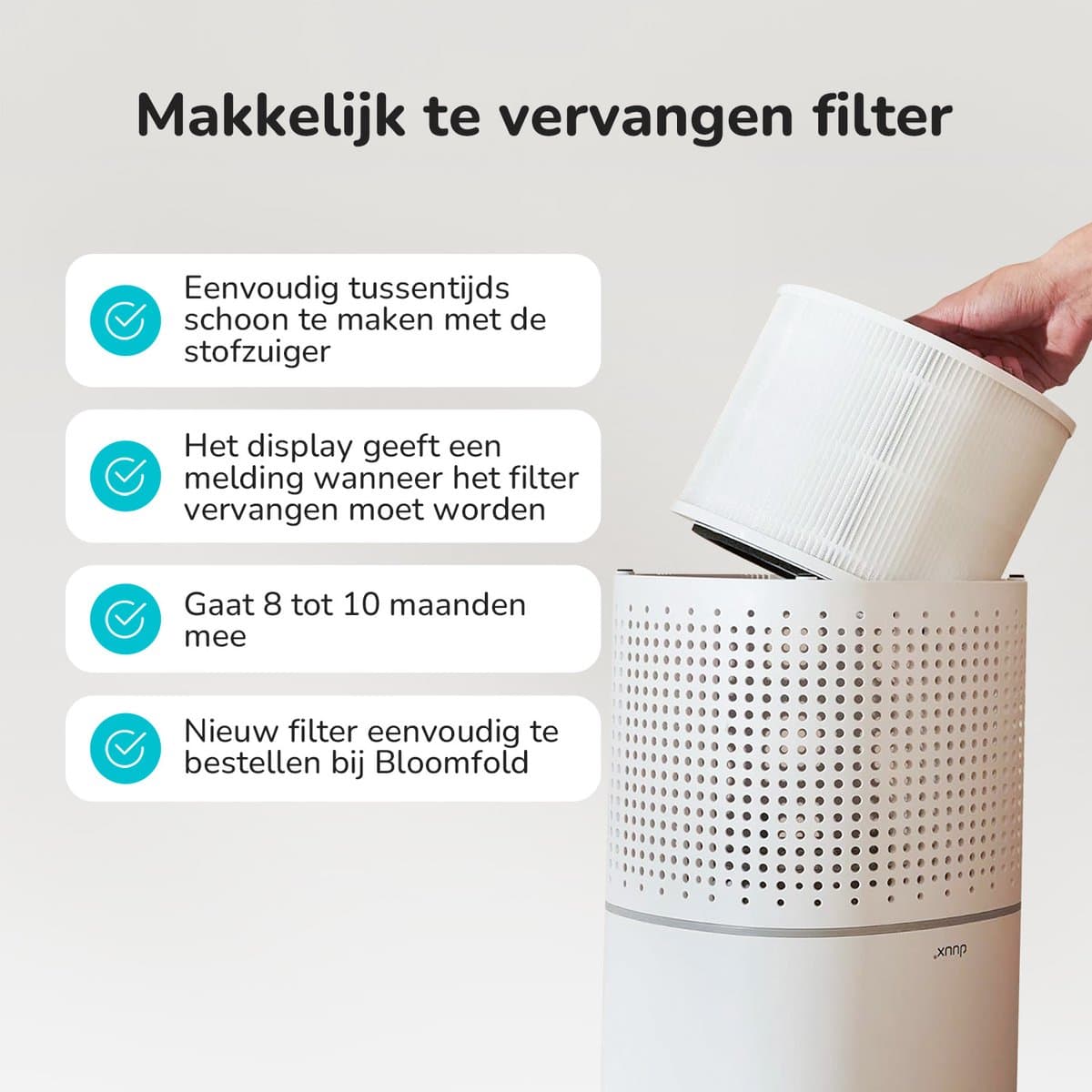 Bloomfold Luchtreiniger - Air Purifier - HEPA 13 filter + koolstoffilter - CADR: 240m3/h - Luchtkwaliteit indicator - 3 standen + slaapstand thumbnail 4
