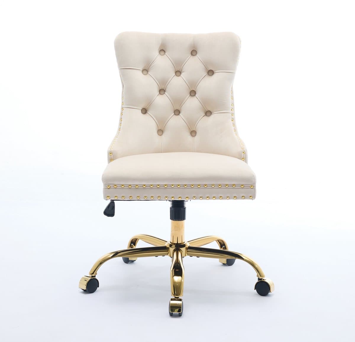 HAUSS SPOLE Bureaustoel – Luxe Fluwelen Design – Verstelbaar En Draaibaar Met Brede Zitting En Goudkleurige Metalen Voet – Voor Thuiswerk En Kantoor – Beige thumbnail 4