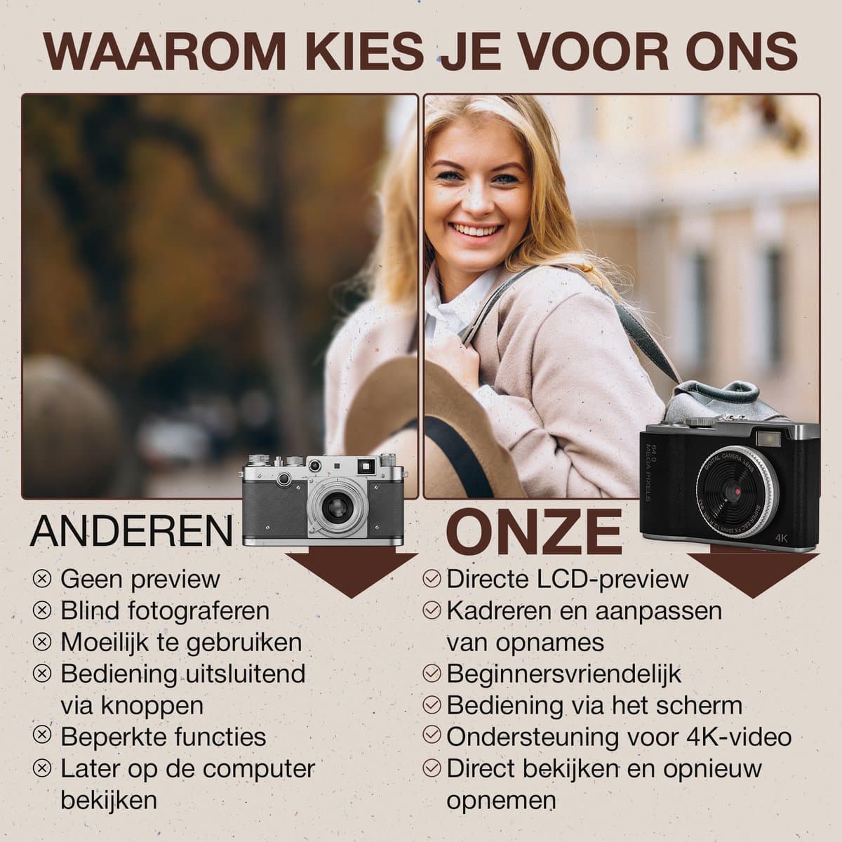 EMS Pro Smart Retro Camera met Scherm - Digitale Fotocamera - 64 Megapixel - Ingebouwde Filters - Video's & foto's - Minimalistisch Vintage Design - Met Xenon Flits - Oplaadbaar - 8GB - Zwart thumbnail 6