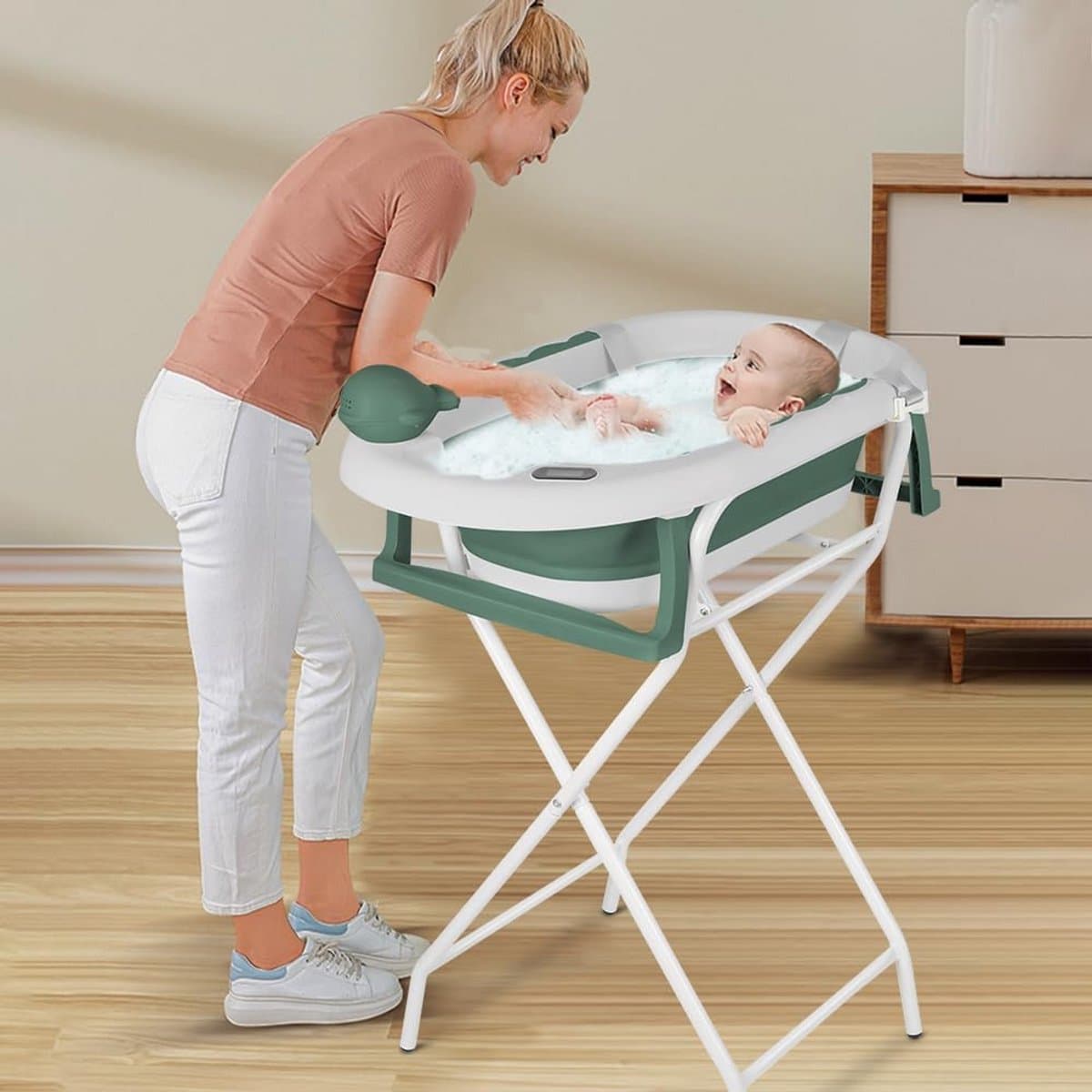 Opvouwbare Babybadkuip met Thermometer en Ondersteunend Frame