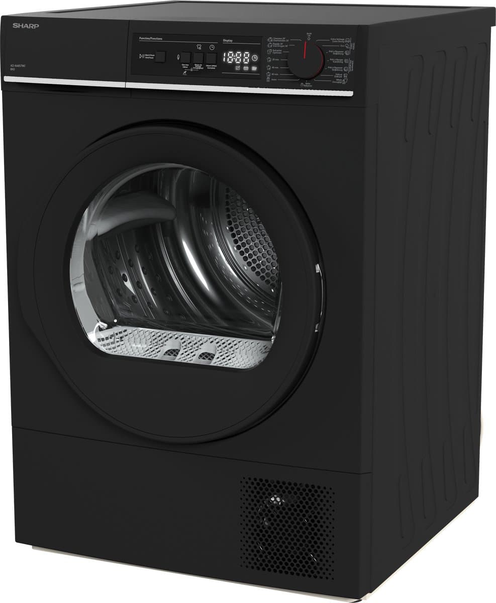 Sharp KDNA8S6BCBE - warmtepomp droger - 8 kg - energie label C - 15 programma's - LED trommelverlichting - links en rechts draaiend - mat zwart thumbnail 6