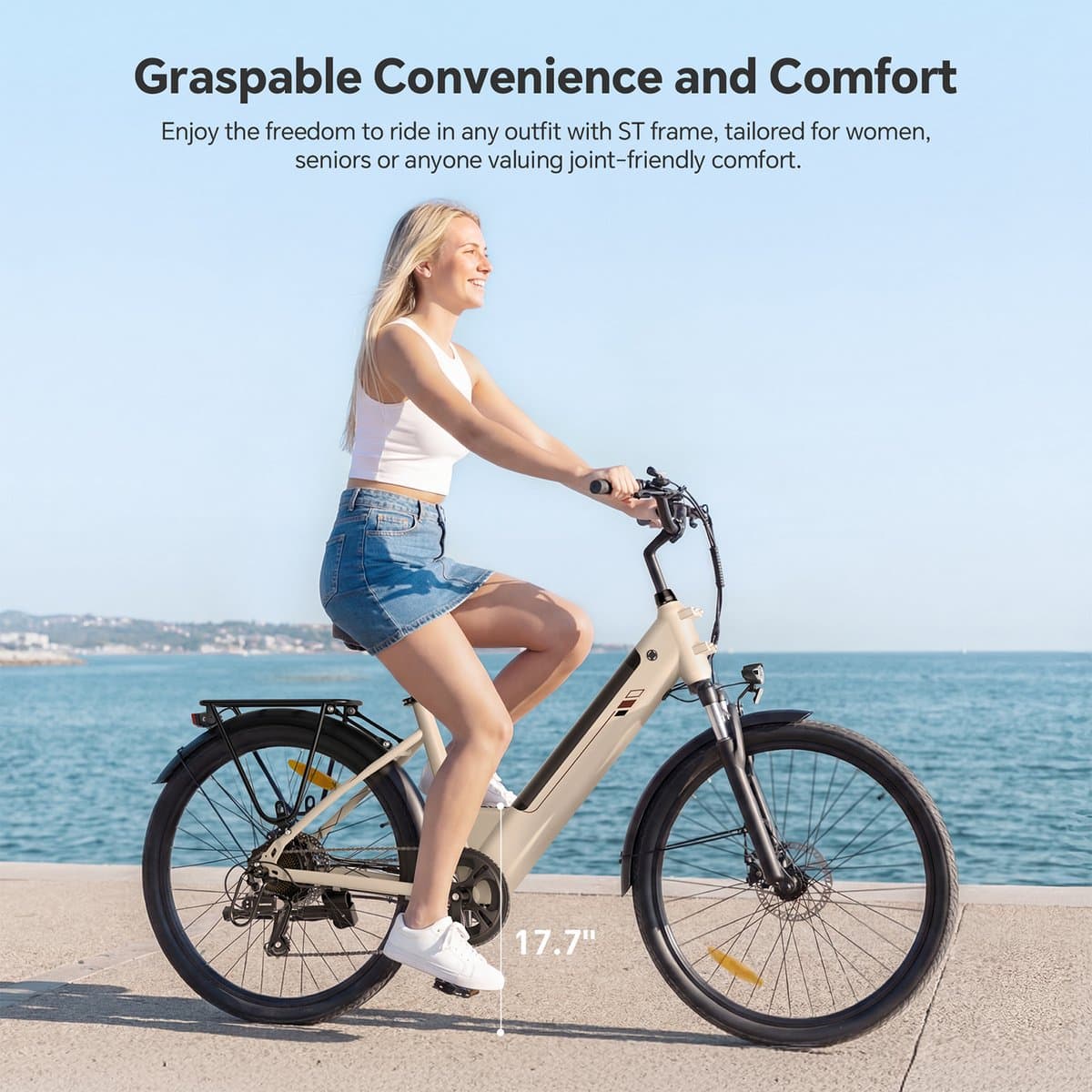 Touroll J2 ST Elektrische stadsfiets – Lage instap e-bike – 250W Motor – 45 Nm Koppel – 561,6Wh Accu – Tot 100 km Bereik – 7 Versnellingen – Voorvorkvering – Draagrek – StVZO Verlichting – Zwart thumbnail 5