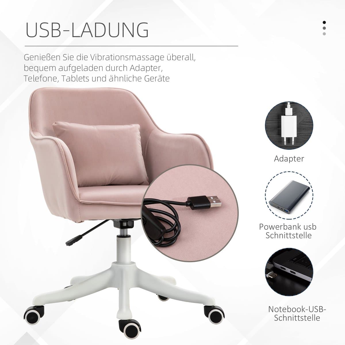 HAUSS SPOLE Bureaustoel 57x70x78-86 Cm - Trilmassage Lendenkussen En Hoogte Verstelbaar - Voor Kantoor En Thuiswerk - Velvet - Roze thumbnail 8
