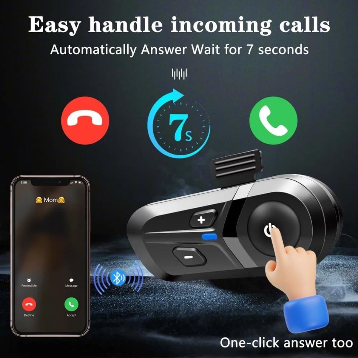 Bluetooth Headset voor Motorhelm met Handsfree Bellen en Muziekbediening thumbnail 5