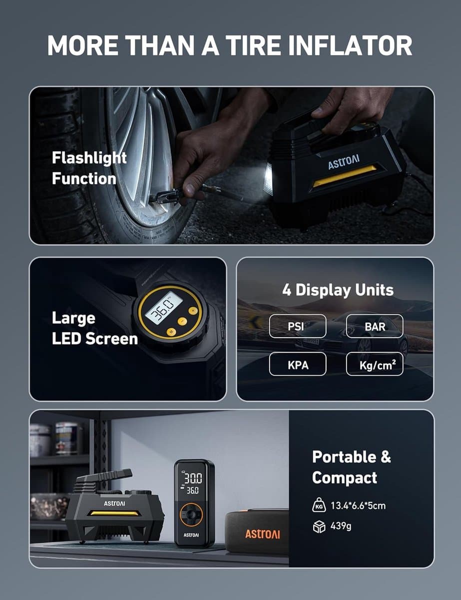 Auto Luchtpomp 12V – Elektrische Luchtcompressor 100 PSI – Met Digitaal LCD Scherm & Auto Stop – Voor Auto, Fiets, Motor en Bal – Inclusief Accessoires thumbnail 4