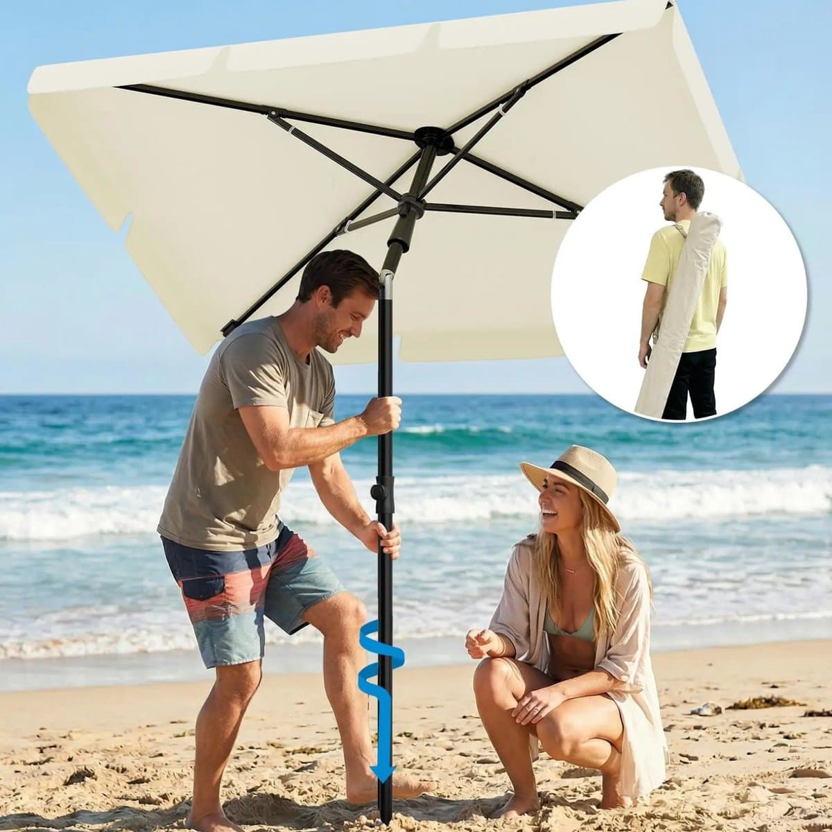 Rolu Balkon Parasol – Parasol – 200 x 125 CM – UV50+ - Kantelbaar – Verstelbare Hoogte – Ruimtebesparend - Beige thumbnail 5
