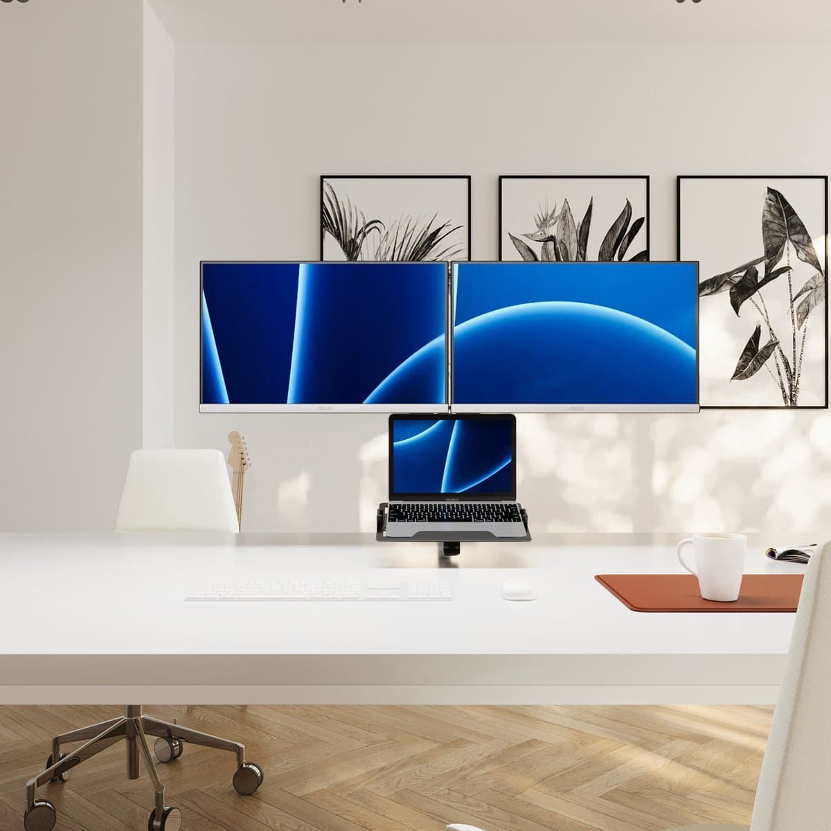 Alberenz® Dubbele Monitor Arm met Laptop Standaard zwart - Monitor beugel voor 2 schermen - Monitorbeugel - Ergonomisch ontwerp - Laptopstandaard thumbnail 8