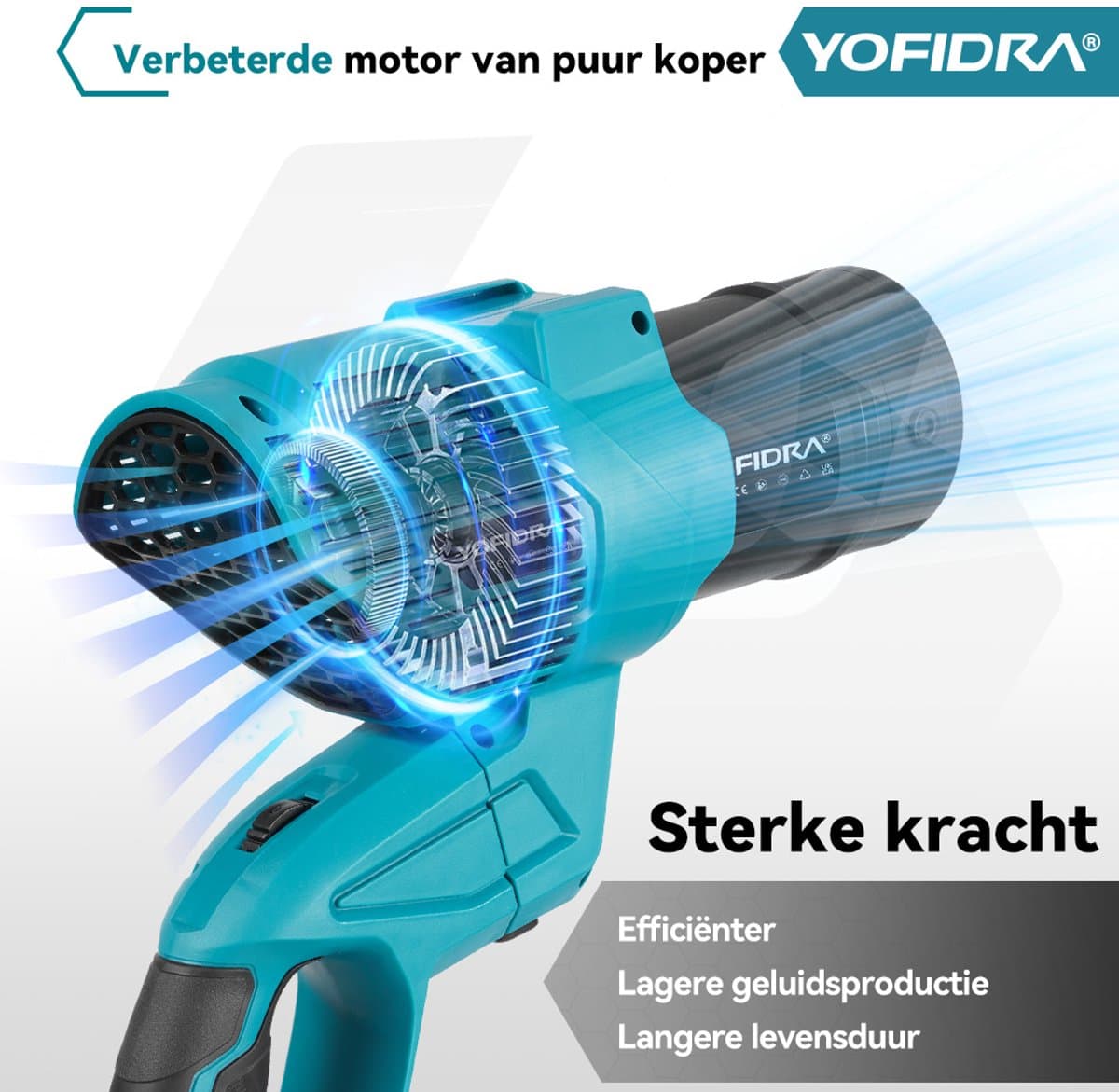 Yofidra Accu-Bladblazer - 2-in-1 Elektrische Stofblazer Luchtblazer - 216 km/h Borstelloze Bladblazer - incl 2x 4.5Ah Accu - voor Het Blazen van Bladeren Autobladeren, Sneeuw, Stof thumbnail 5