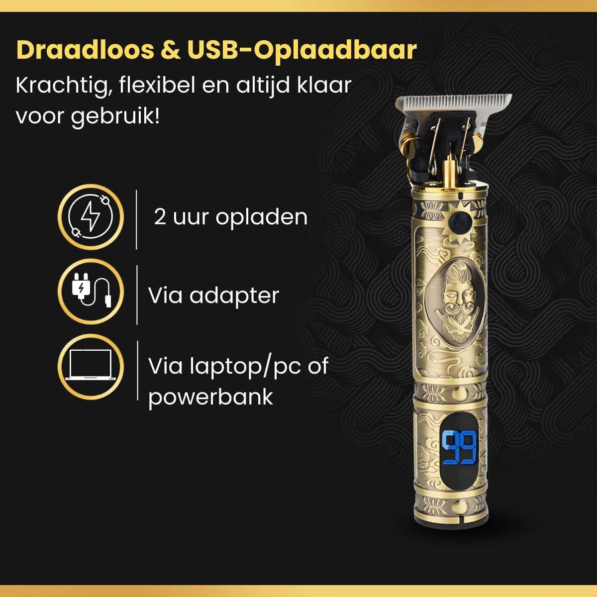 arash® Professionele Tondeuse Mannen - Premium Draadloze Haar- en Baardtrimmer - Innovatief, Stil & Krachtig - Geavanceerd Design - Compleet met Oplaadblok & 5 Opzetstukken thumbnail 2