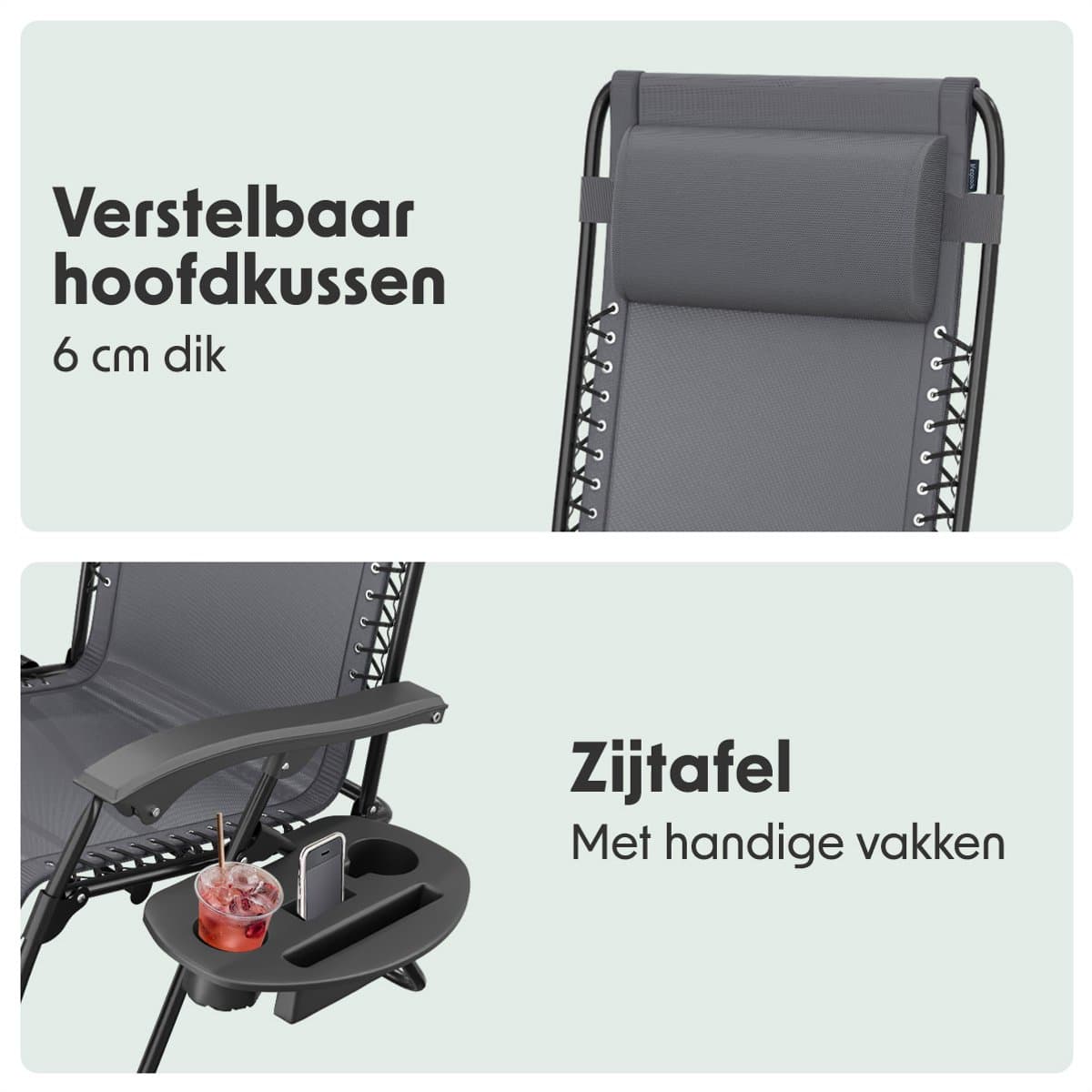 LifeGoods Opvouwbare Tuinstoel - Ligstoel Tuin - 30°-90° Verstelbaar - Metaal - Donkergrijs thumbnail 3