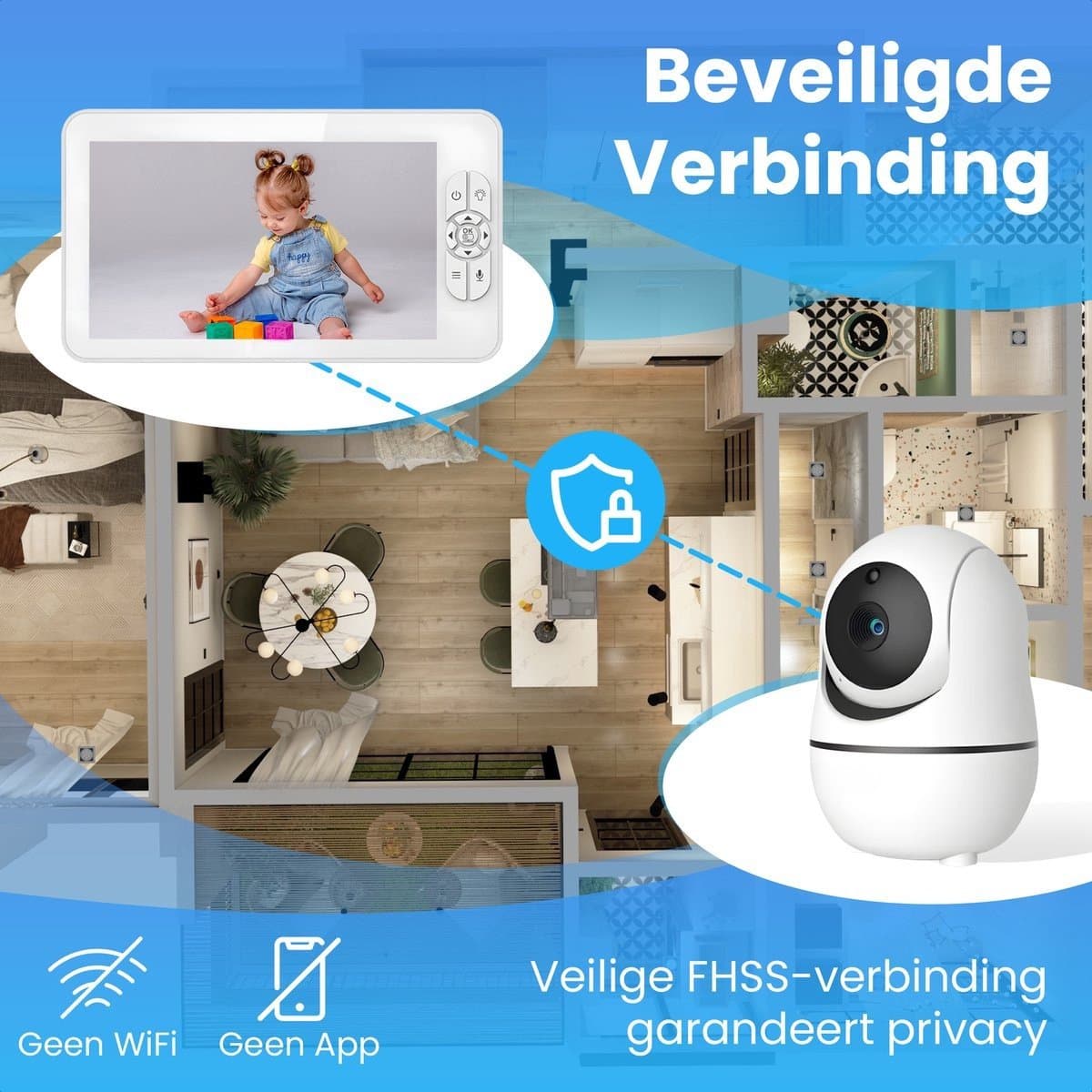 Zevio XL Elite Babyfoon met 2 Camera's en Groot 7 Inch HD Baby Monitor - met Slimme Functies - Uitbreidbaar - Baby Camera - Inclusief Flexibele Houders thumbnail 5