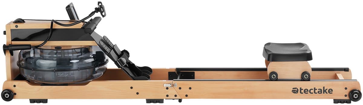 tectake® Houten Roeimachine - Opvouwbare Roeitrainer met 6 Weerstand Standen - Home Gym - Workout Roeiapparaat - Met Trainingscomputer en Borstband - Bluetooth en Kinomap-app compatibel - Draagkracht tot 150kg thumbnail 3
