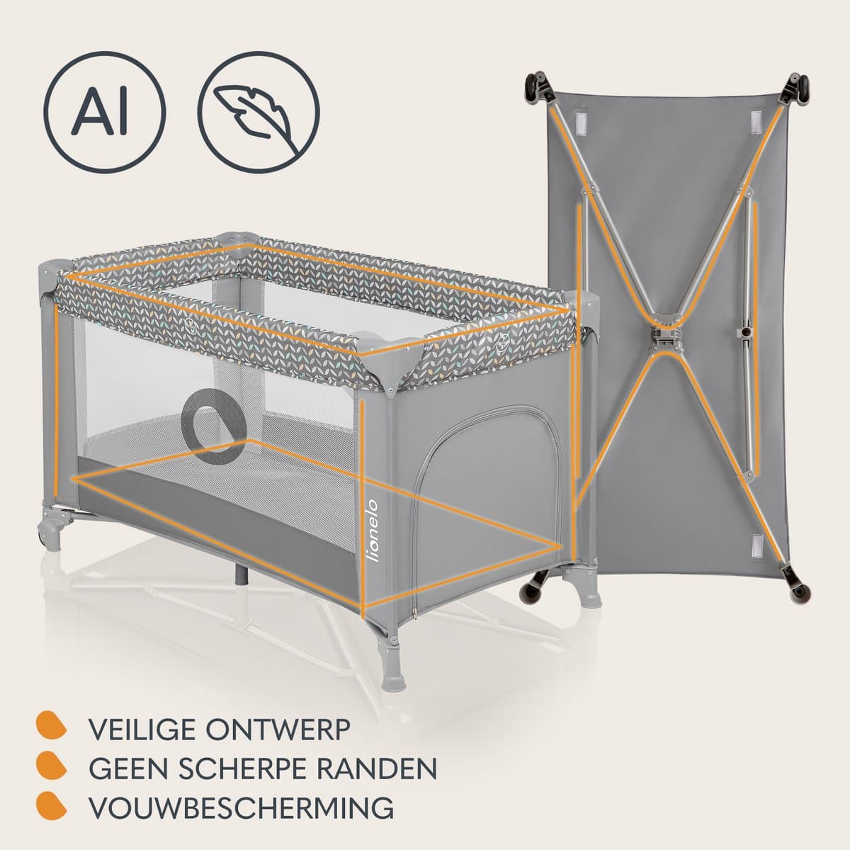 Campingbedje 3 in 1 - Baby Bed / Inklapbare Box / Reisbedje - 60x120 cm - 0-36 maanden / tot 15 kg - MET comfort MATRAS - Zij-ingang met rits - Wielen - Transporttas - Lionelo Stefi Babybed Babybox Ledikant thumbnail 6