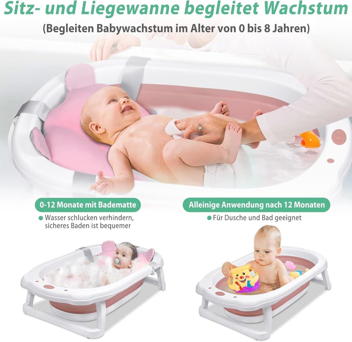Opvouwbare babybadkuip - Antislip en ergonomisch voor pasgeborenen tot peuters thumbnail 7