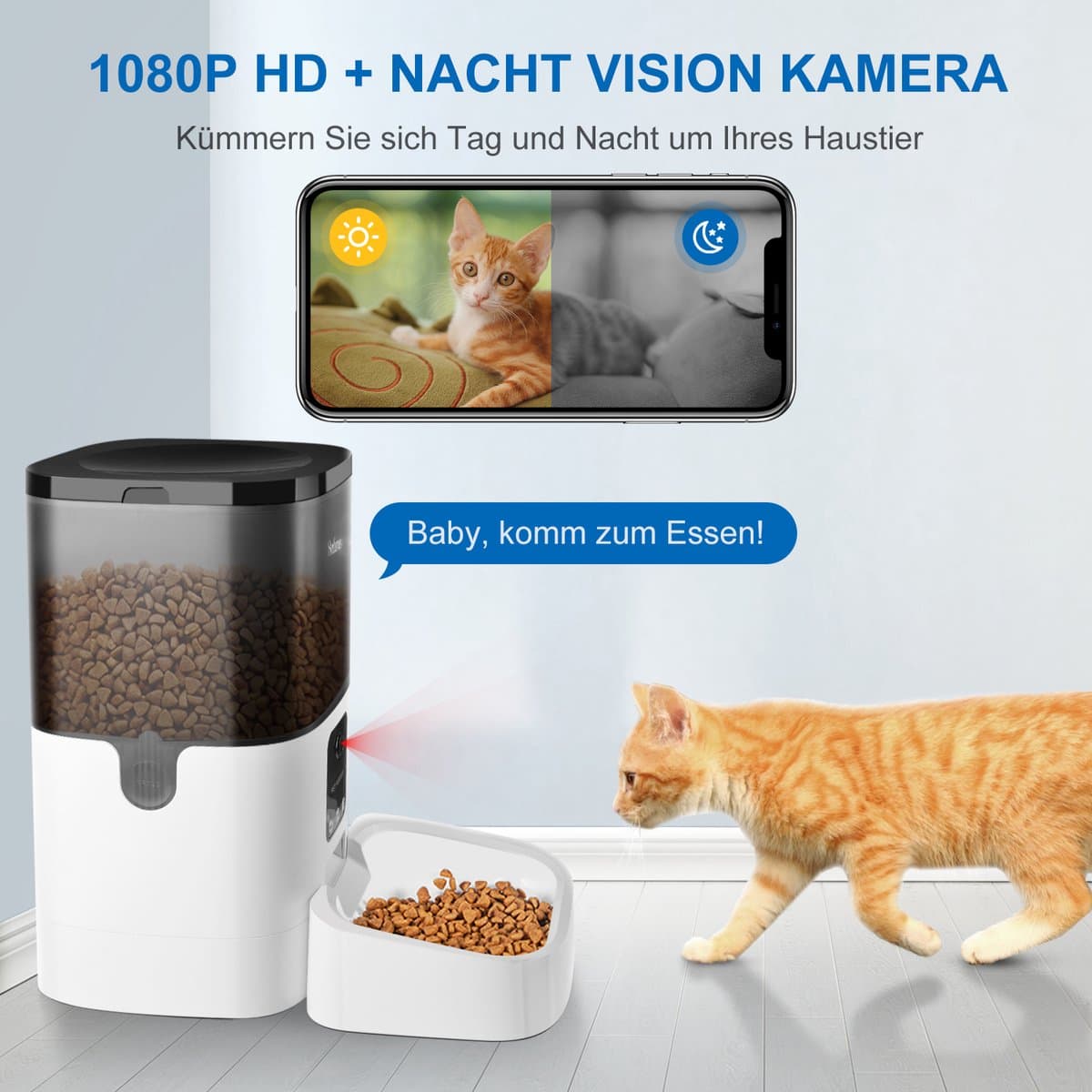 Balimo Automatische voerbak Wit - Kat en Hond - Voerautomaat met App en Camera - Instelbaar voedingsschema - Met Voice Recorder - Met HD 1080P Video - Voerautomaat hond - Voerautomaat dispenser kat - 4L thumbnail 5