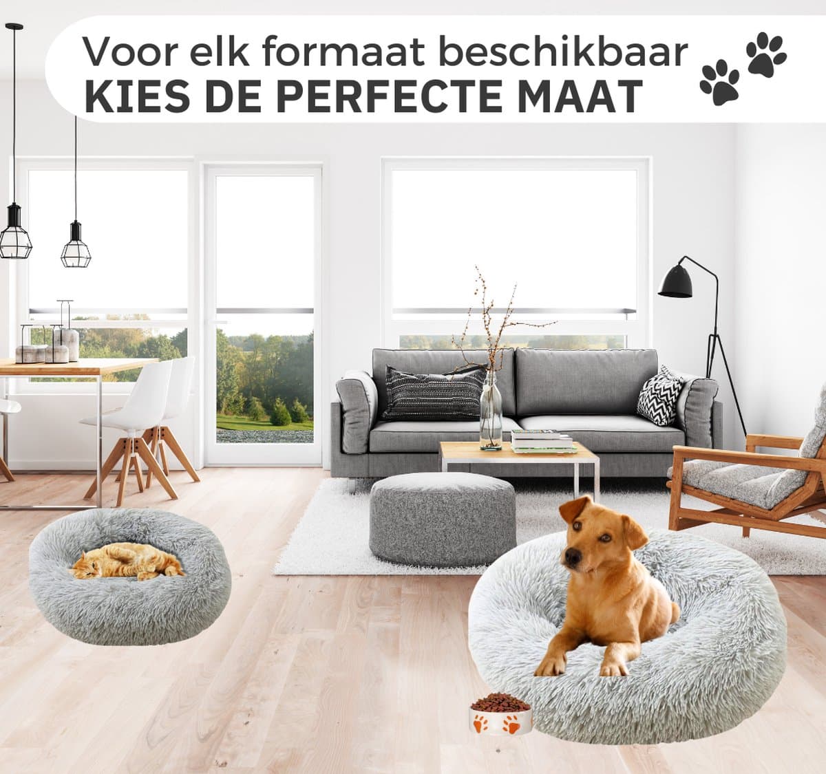 Donut Hondenmand - Kattenmand - Maat M - 60cm (ligvlak van 45cm) - Lichtgrijs - Fluffy en Wasbaar thumbnail 3