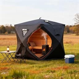 Productfoto van Buitentent Sauna - Outdoor Tent Vis tent - Buiten Ontspannen - Warmte-isolerend Ontwerp - 180x180x210 cm - Zwart