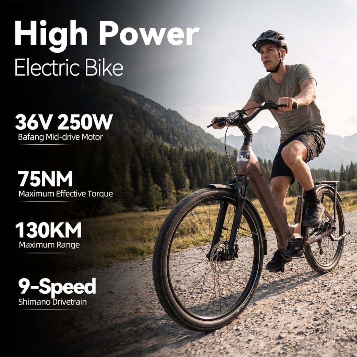 Elektrische Fiets TTGO Z5 - 250W MiddenMotor Stadsfiets - 36V18Ah Accu - 27.5 Inch Banden - Max Snelheid 25km/u - Max Bereik 110-130km - Shimano 9 Versnellingen - Bruin thumbnail 4