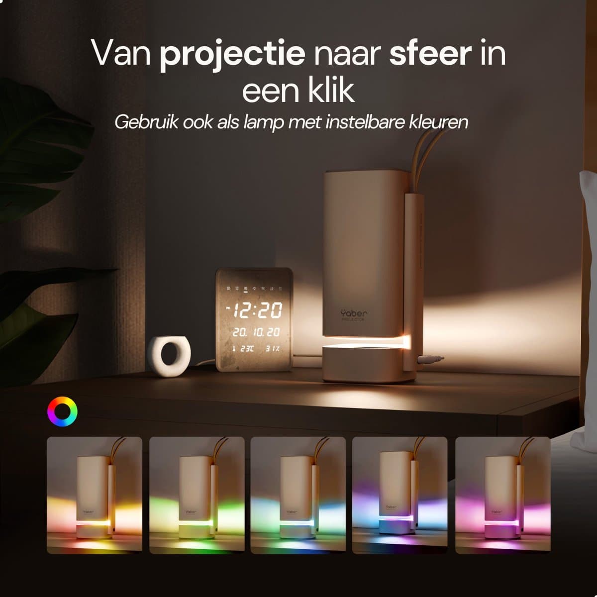 Yaber T1 Pro Mini Beamer – Draagbare Thuisbioscoop – LED‑Moodverlichting – 8 W TurboSonic Sound – 1080p Full HD – 180° Gimbal & Auto‑Focus – Wi‑Fi 6 & Bluetooth – 40‑120″ Short‑Throw thumbnail 2